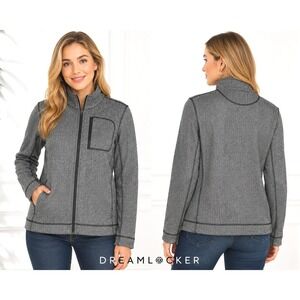 Marc New York Womens XL Gray Herringbone Knit Zip Jacket Full Zip Mock Neck Coat